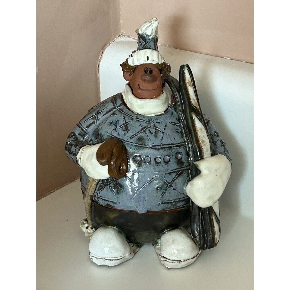 Sara Meadows Balloon People Pottery Art Skier Skis Winter Figure 5" Tall